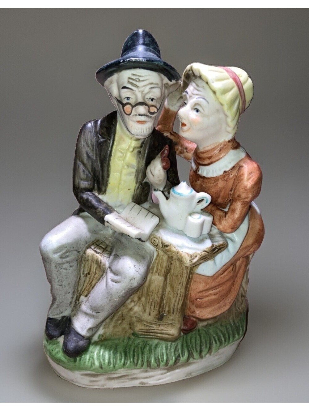 The Marquise Collection Porcelain Couple Figurine Reading Tea Table 7" Vintage